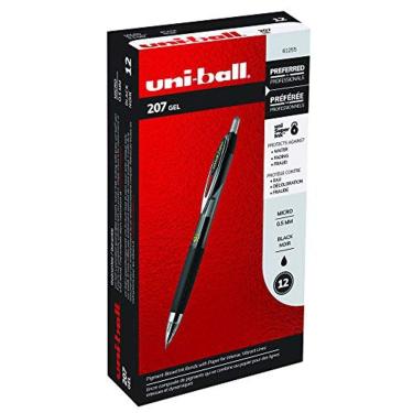 Imagem de uni-ball 207 Gel Pens Retrátil Fine Point Micro Tip, 0.5mm, Preto, 12 Pack