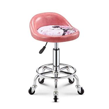 Imagem de Banco sobre rodas redondo hidráulico ajustável cadeira de salão de beleza 360° banco de salão giratório com rodas (cor: bancos de bar conjunto de 2 rosa) ShaoSu