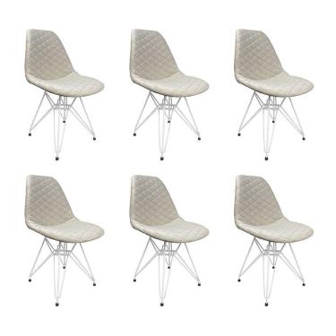 Imagem de Kit 6 Cadeiras Jantar Estofadas Nude Eiffel Eames Base Ferro Branco - Cor: Nude
