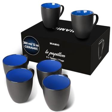 Imagem de MiaMio - Conjunto de 6 canecas de café de grés 355 ml/conjunto de copos fora preto interno colorido (azul)