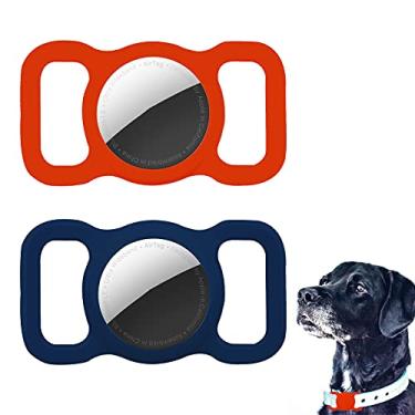 Imagem de Capa protetora compatível com Apple AirTag 2021, 2 pacotes de silicone para rastreador de GPS para cães e gatos, suporte de alça para animais de estimação, leve, antiarranhões, antiperda