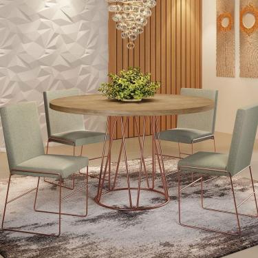 Imagem de Conjunto Sala De Jantar Dubai Mesa 110cm Mdf Bp Com 4 Cadeiras Mais Decor Bege Areia-cobre-siena