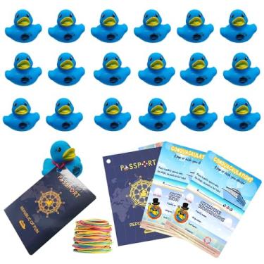 Imagem de Duck Tags for Cruising, Ducking Games Card, 20 Pack Cruising Tags, 20 Blue Rubber Ducks, 20 Rubber Bands, Cruiser Pass-Port Design Tags