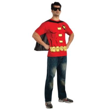 Imagem de Rubie's Camiseta masculina Robin Costume DC Comics com capa e máscara, Vermelho, M