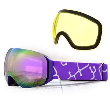 Imagem de VOLOCOVER Lentes de adsorção magnética anti embaciamento Óculos de esqui Duas lentes podem ser substituídas Proteção UV Anti-embaciamento Ultra HD Confortável (Roxo)