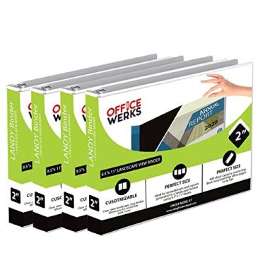 Imagem de Pacote com 4 fichários de paisagem de 21,6 x 28 cm, fichário de 3 anéis de capacidade de 5 cm, fichário branco formatado horizontal com bolsos transparentes para documentos, planilhas, projetos e mais