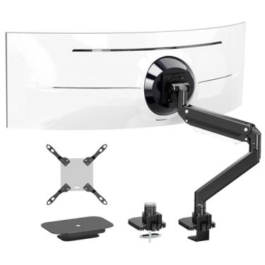 Imagem de PUTORSEN Suporte de braço e mesa de TV Ultrawide de 17-57 polegadas, até 26,9 kg, suporte de mesa de braço único de alumínio premium com mola a gás, placa de reforço de aço, VESA 75 x 75 a 200 x 200