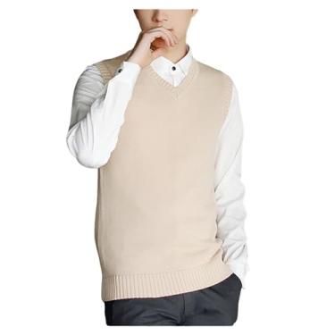 Imagem de Suéter masculino de malha com gola V durável e confortável, Cáqui, 3G