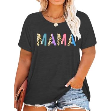 Imagem de Camiseta Mama Plus Size: Camiseta feminina com estampa de leopardo Mama Funny Mom Life Camiseta de manga curta para mãe, Cinza-escuro, 4G Plus Size