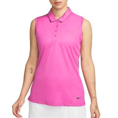 Imagem de Nike Camisa polo feminina de golfe Dri-Fit Victory sem mangas, Cosmic Fuschia, P