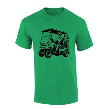 Imagem de Camiseta masculina de golfe com estampa de carrinho de golfe e manga curta divertida, Verde irlandês mesclado, XXG