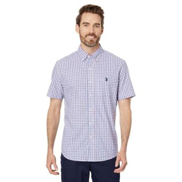 Imagem de U.S. Polo Assn. Camisa masculina de manga curta, caimento clássico, 1 bolso, algodão, fio elástico, tingido, popeline, Raft azul, P