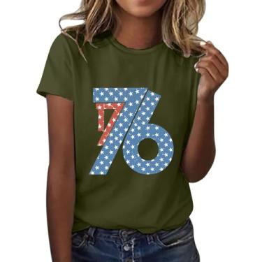 Imagem de Camiseta feminina com bandeira americana 2024 4 de julho Patriotic Shirts 1776 Stars Graphic Crew Neck Tops de verão, Ag, G
