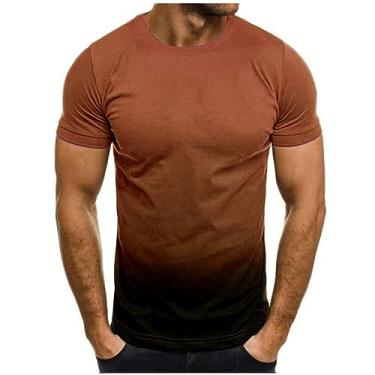 Imagem de Camisetas masculinas de manga curta para verão outono gola canoa gradiente ajuste solto pista academia corrida camisetas masculinas 2024, P-853 Marrom, 4G