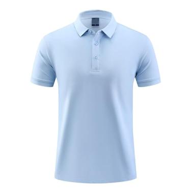 Imagem de Legou Camisa polo masculina de alta qualidade manga curta secagem rápida roupas de trabalho leves camisetas ao ar livre, Azul claro, GG