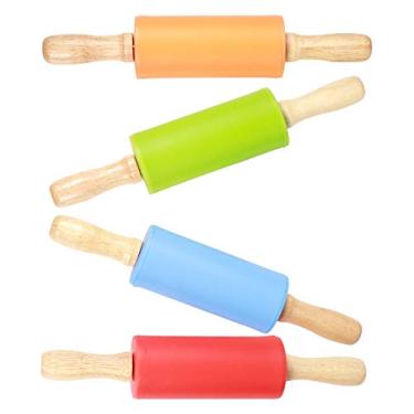Imagem de Mini Rolo de Madeira Com Alça de Silicone, Ferramenta de Cozimento Antiaderente para Cozinha Doméstica e Crianças