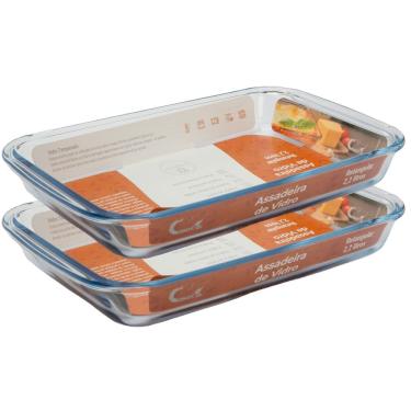 Imagem de Travessas Medio De Vidro Retangular 2,2L Assados 2 Unidades