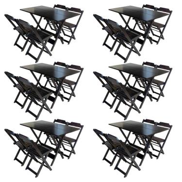 Imagem de Kit 6 Conjuntos De Mesa Com 4 Cadeiras De Madeira Dobravel 120x70 Tabaco