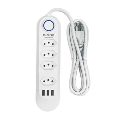 Imagem de Extensão de Tomada Filtro de Linha 2m com 4 Tomadas e 3 Entradas USB 1A, Potência 2500W, Cabo Longo, Proteção Bivolt para Dispositivos Eletrônicos