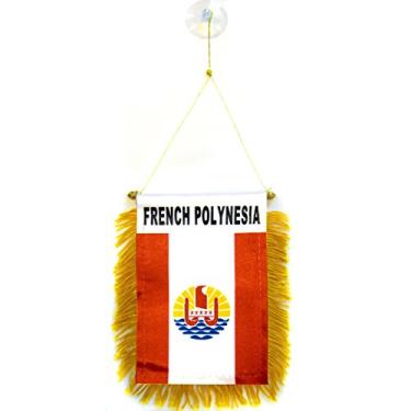 Imagem de Mini bandeira da Polinésia Francesa 6" x 4" – Pendente Polinésia Francês 15 x 10 cm – Mini banners 4x6 polegadas Ventosa cabide