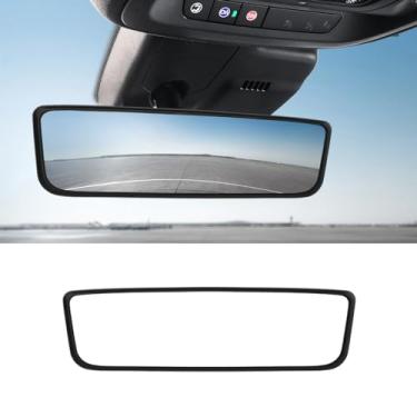 Imagem de Ohleats Moldura protetora de espelho retrovisor de carro, capa de proteção de borda traseira de silicone compatível com modelo 3 modelo Y, decoração de moldura de acabamento retrovisor interno,