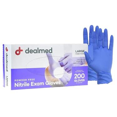 Imagem de Dealmed Luvas de exame médico – 200 luvas grandes de nitrilo, luvas descartáveis, luvas sem látex não irritantes, luvas médicas multiuso para um kit de primeiros socorros e instalações médicas