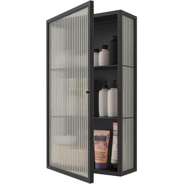 Imagem de Armário de parede de banheiro, armário de remédios de metal com porta de vidro Armário de parede, armário de armazenamento de vidro de porta única Armário de armazenamento de banheiro de coz