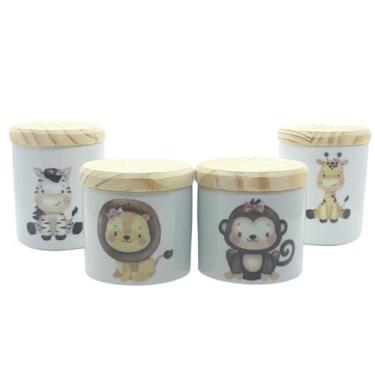 Imagem de Antilope Decor Porcelanas, Kit higiene bebê Safari 4 potes MENINA - Peças Porcelana Tampas Pinus