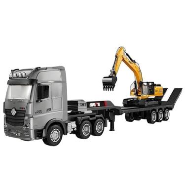 Imagem de Conjunto de Transporte de Escavadeira Hidráulica, Caminhão com Semi-Reboque de 3 Eixos, Brinquedo