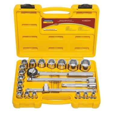 Imagem de Jogo De Soquetes Estriados Encaixe 1/2 Tramontina Em Aço Cromo Vanádio E Maleta 22 Peças