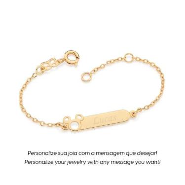Imagem de Pulseira rommanel nome banhado ouro 3x 24k 18k e 22k unissex infantil 