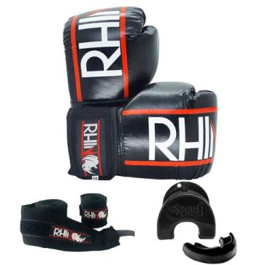 Imagem de Kit Treino Boxe Kickboxing Rhino com Luva - Bandagem - Bucal - Spank, 