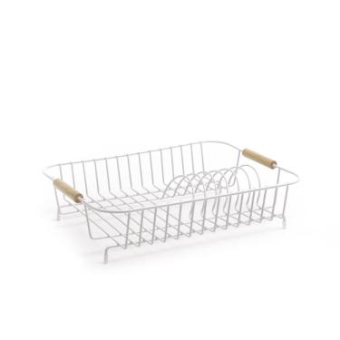 Imagem de Escorredor De Pratos De Ferro E Madeira Branco Oikos