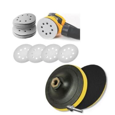 Imagem de Kit Base Disco de Lixa com 10 Disco de Lixa Branco 150mm Grão 80 - Sta