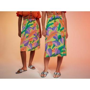 Imagem de Saia Vista Magalu x Flora Yumi Viscose Floral, Amarelo e Rosa, G2