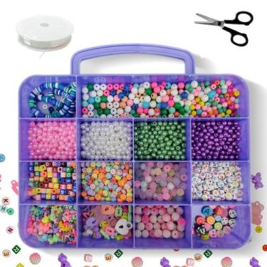 Imagem de Kit Miçangas Infantil Entremeio Letras Bolinhas Coloridas Fimo Maleta 