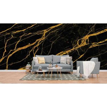 Imagem de Papel de Parede Painel 3D Mármore Preto com Dourado 4M Auto Colante La
