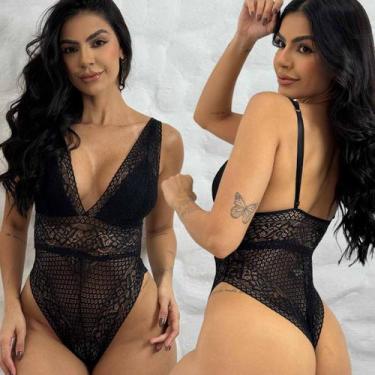 Imagem de Body Rendado Decote Profundo Sexy Transparência Lingerie - LIke4you, M