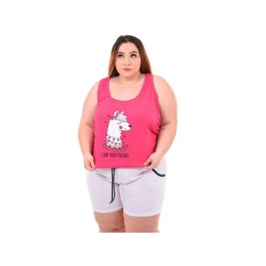 Imagem de Baby Doll Plus Size Malha Pijama Regata Confortável - WLS Modas, Rosa,