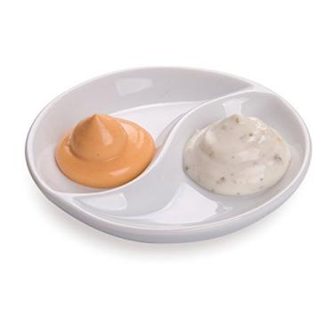 Imagem de Pratos de molho de 9,8 cm, 10 pratos de molho branco seguros para micro-ondas – 2 compartimentos, seguro para forno, pratos brancos pequenos de porcelana branca, resistente a lascas, para molhos – Restaurantware
