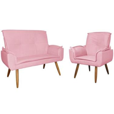 Imagem de Kit 1 Namoradeira mais 1 Poltrona Emília Suede Cores - DS Estofados, R