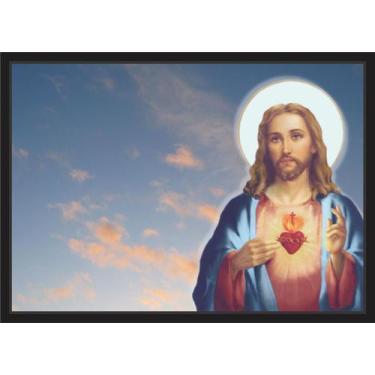 Imagem de Quadro Decorativo Sagrado Coração de Jesus Salas Decoração Com Moldura