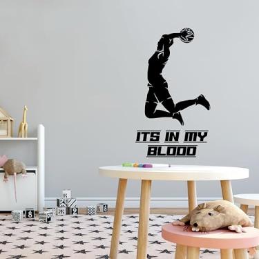 Imagem de Decalques de parede esportivos para quarto de meninos - jogador de basquete pulando e arremessando bola no aro jogador faça você mesmo e criatividade menino menina quarto adesivo - Tamanho: 15,2 cm x