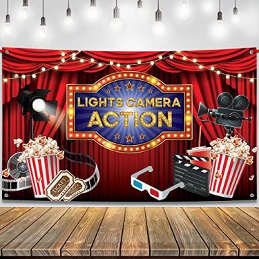 Imagem de KatchOn, XtraLarge Lights Camera Action Banner - 72x44 Inch Movie Theme Backdrop | Movie Night Banner for Movie Birthday Party Decorations | Movie Theme Party Decorations | Movie Theme Birthday Banner