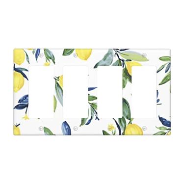 Imagem de Tampa de interruptor de luz de limão amarelo quádruplo balancim/decoração placa de interruptor 4 entradas folhas verdes planta decorativa tampas de tomada placa de parede, 4,5 x 8,0 polegadas