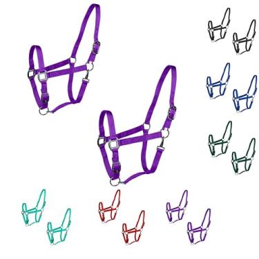 Imagem de Majestic Ally Pacote com 2 cabresto ajustável para cavalos – queixo e coroa ajustáveis – Gancho de pressão costurado na garganta - Ferragens resistentes com acabamento em ouro rosa ou níquel preto –