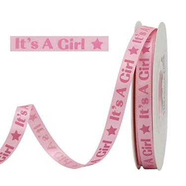 Imagem de Midi Ribbon Fita para bebê It's A Girl Baby Pink Celebration Fita de cetim artesanal de dupla face, 9,5 cm por 25 m, fita para meninas para chá de bebê, aniversário, festa de batizado, lembrancinha de