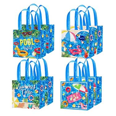 Imagem de HOWAF 12 peças de sacos de presente de festa na piscina, sacos não tecidos para festa na praia Havaí, suprimentos de decoração de festa no Havaí, sacos de doces de aniversário na piscina, sacos de