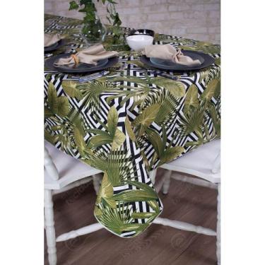 Imagem de Toalha de Mesa Retangular em Tecido Jacquard Estampado Tropical Folhag