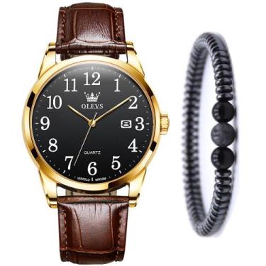 Imagem de Relógio Masculino Olevs Casual Gold + Pulseira De Hematita Kit  - PEND